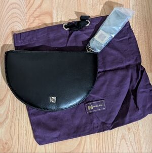 Heirloom Black Leather Half Moon Wristlet Clutch NWOT